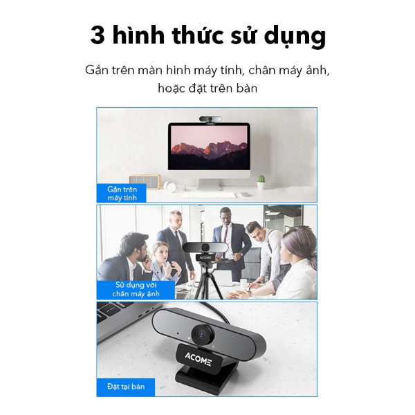 Webcam Full HD 1080p ACOME AWC11 - Hỗ trợ mic - Đen