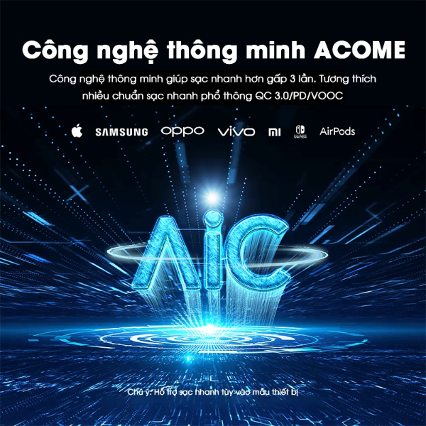 Pin dự phòng sạc nhanh 5A 22.5W ACOME AP301 - Đen