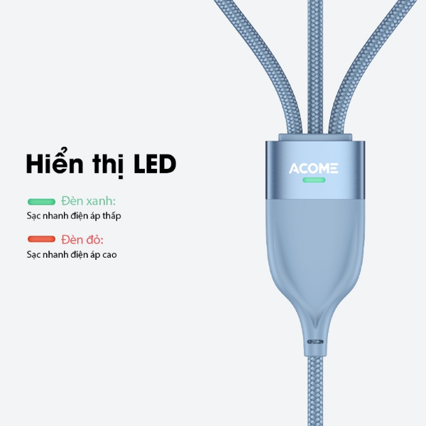 Cáp sạc nhanh 3 trong 1 Micro/Type-C/Lightning ACOME ACY-012 - Xanh