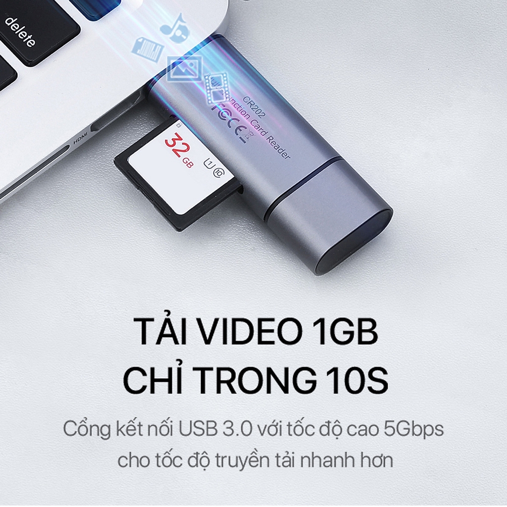 Thiết bị đọc thẻ nhớ ROBOT CR202 - Cổng kết nối USB/Type-C - Bạc