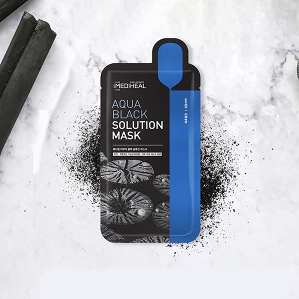 Mặt nạ than hoạt tính loại bỏ bã nhờn, giảm mụn đầu đen, mụn cám Mediheal Aqua Black Solution Mask - Miếng 23g