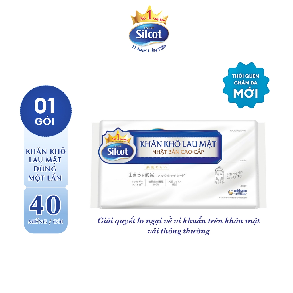[COMBO 3-TẶNG DDVSPN COOL 150ML] Khăn khô lau mặt Silcot 40 miếng