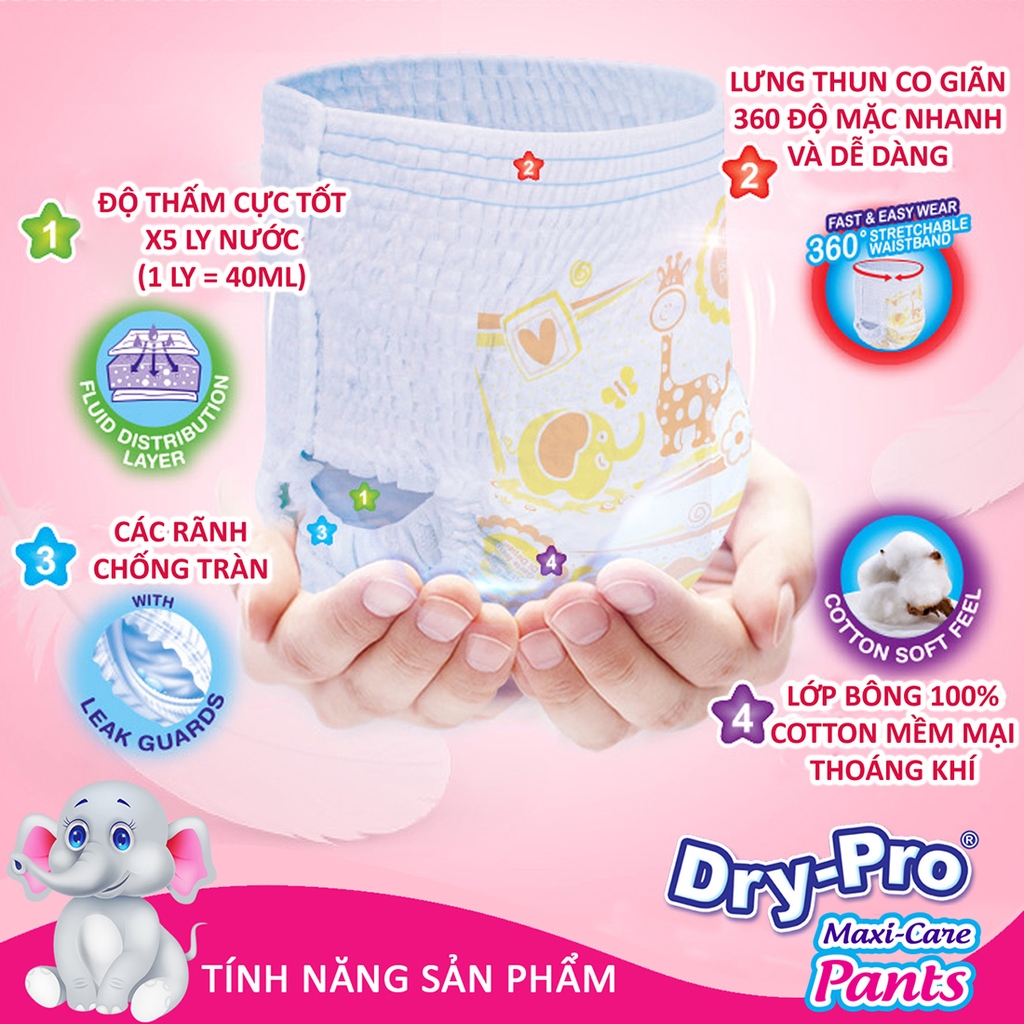 [Tặng 1 cây rửa bình Pur] Tã quần Drypro XL44