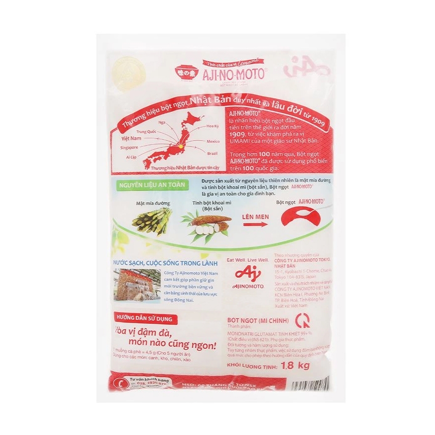 [THÙNG 10 GÓI] Ajinomoto Bột Ngọt Hạt Lớn Gói 1.8kg