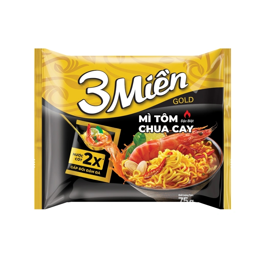 [THÙNG 30 GÓI] 3 Miền Gold Mì Tôm Chua Cay Đặc Biệt Nước Cốt Tôm Và Thịt Gói 75g