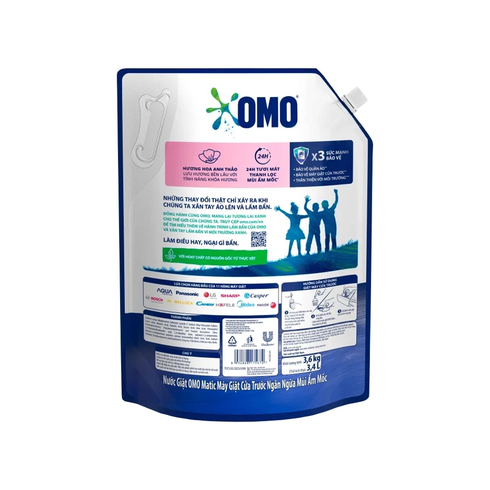 [THÙNG 4 TÚI] Omo Nước Giặt Matic Cửa Trước Ngăn Ngừa Mùi Ẩm Mốc Túi 3.6kg