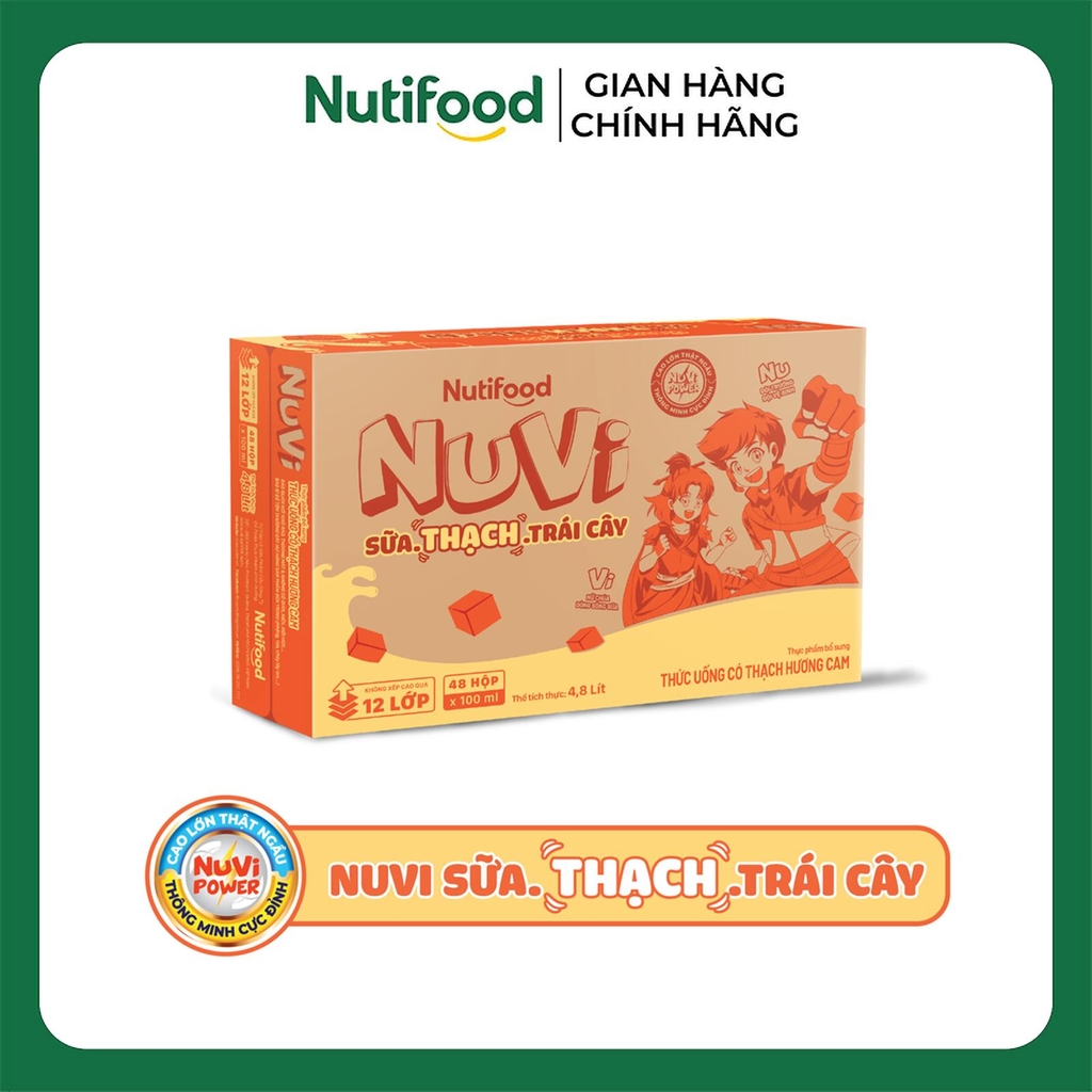 [THÙNG 48] NuVi Thức Uống Sữa Trái Cây Hương Cam Có Thạch Hộp 100ml