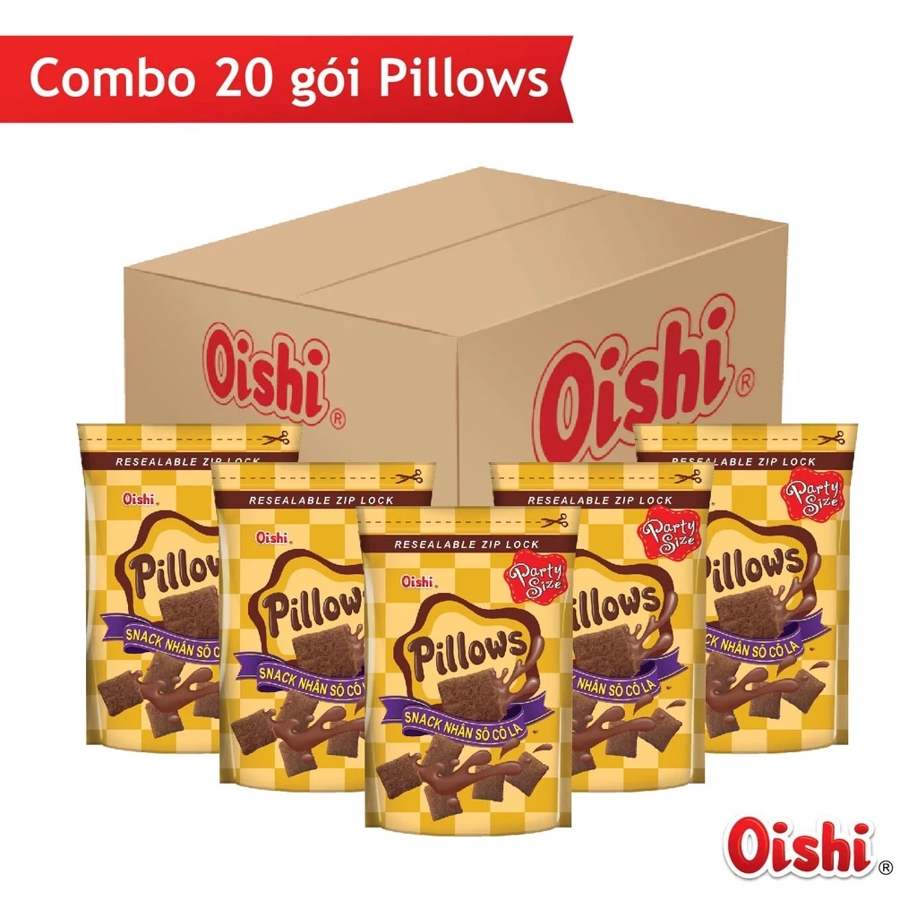 [THÙNG 20] Oishi Pillows Snack Nhân Sô Cô La Gói 80g