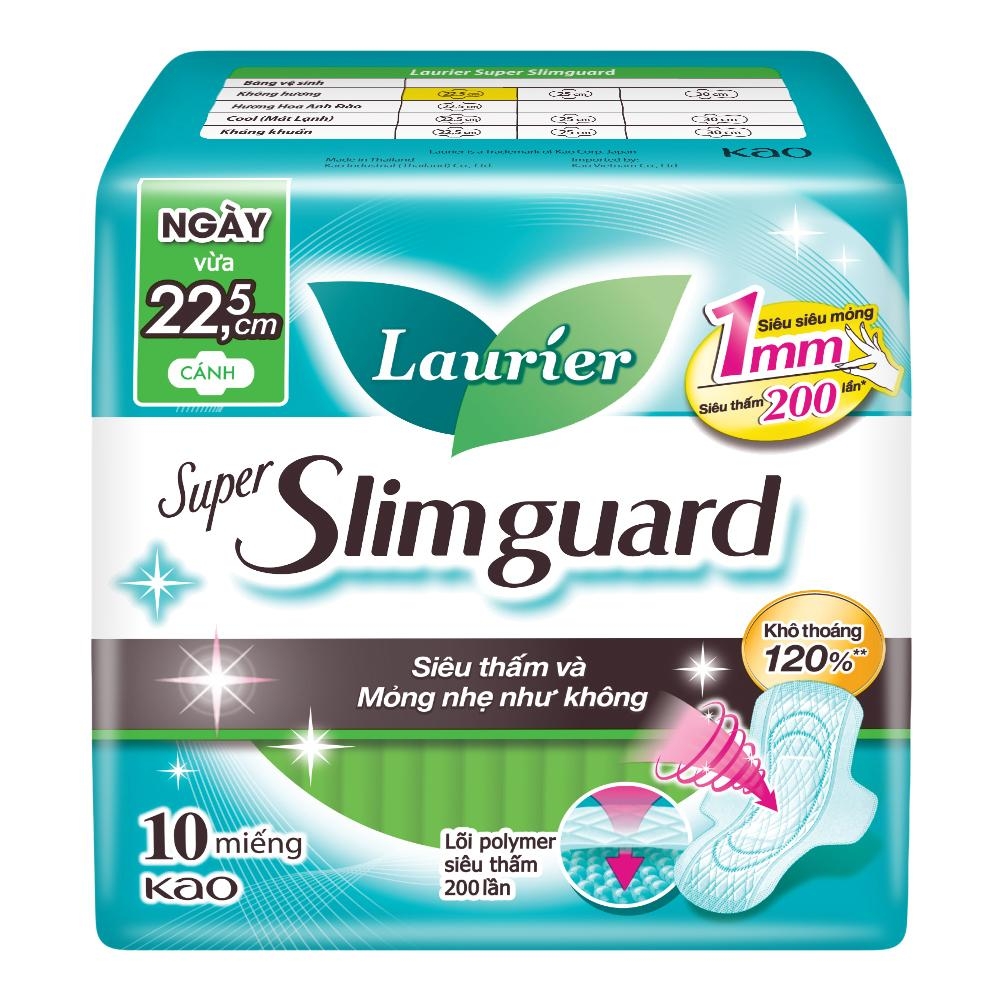 Laurier Băng vệ sinh Siêu Mỏng 1mm Bảo Vệ 22.5cm 10 miếng