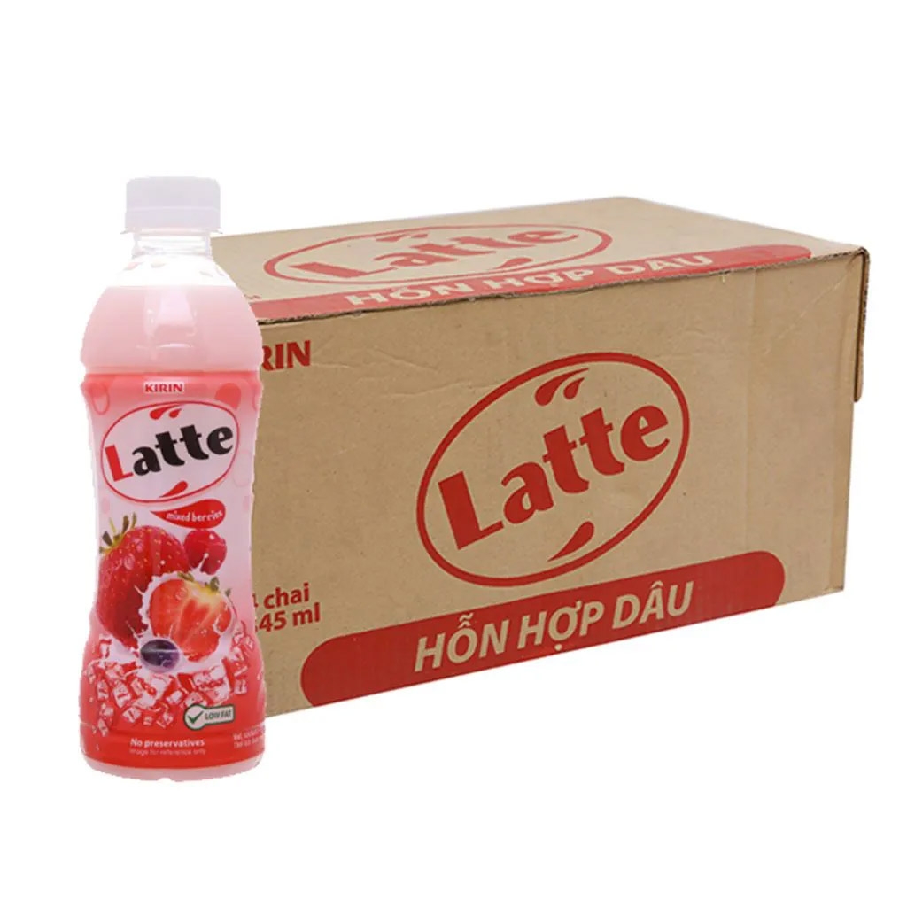 [Thùng 24 chai] Kinrin Latte Thức Uống Thiên Nhiên Pha Sữa Hỗn Hợp Dâu Sữa Chai 345ml_210197