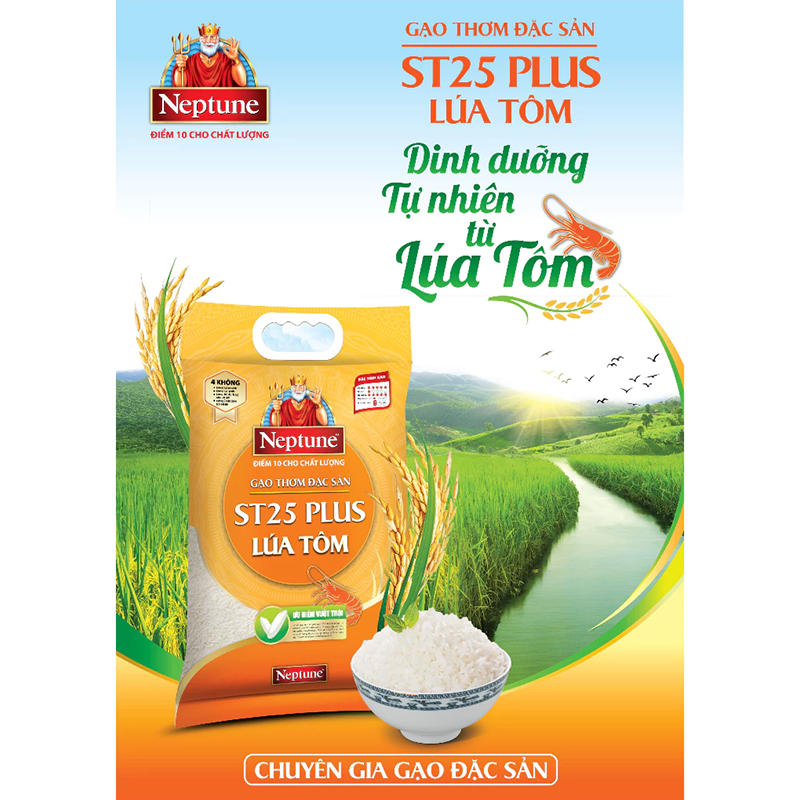 Gạo thơm đặc sản Neptune ST25 Plus lúa tôm - Túi 5kg