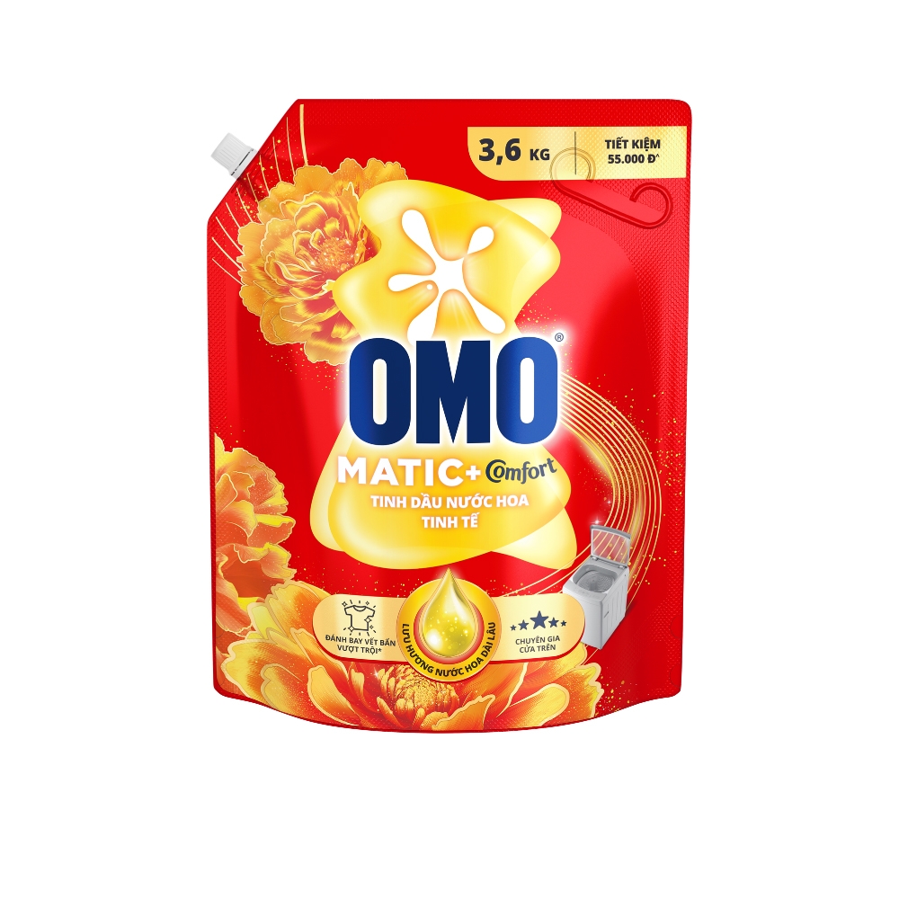 [THÙNG 4 TÚI] Omo Nước Giặt Matic Comfort Cửa Trên Tinh Dầu Nước Hoa Tinh Tế Túi 3.6kg