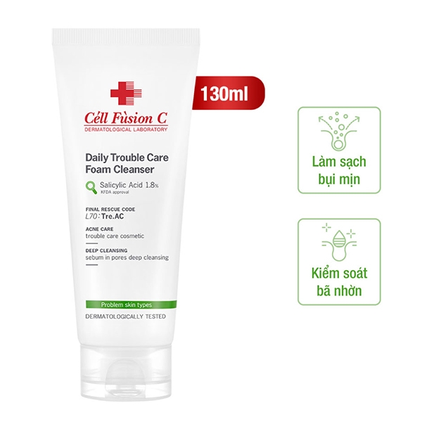 Sữa rửa mặt kiểm soát nhờn mụn Cell Fusion C Daily Trouble Care Foam Cleanser 130ml