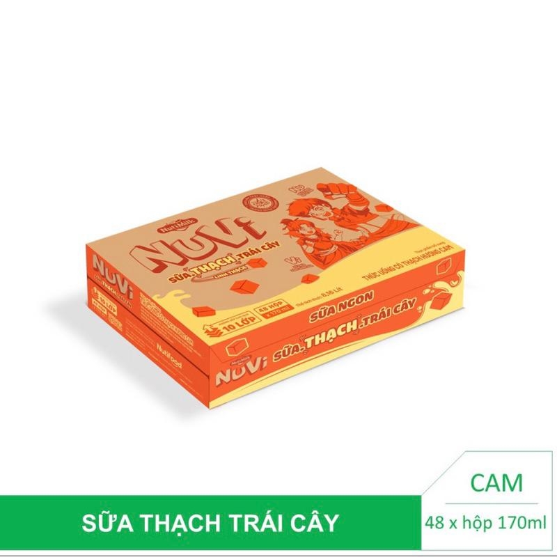 [THÙNG 48] NuVi Thức Uống Sữa Trái Cây Hương Cam/Nho Có Thạch Hộp 170ml