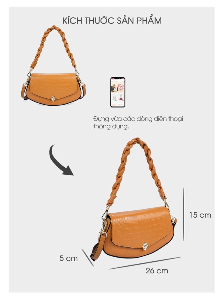 Túi đeo vai hình oval họa tiết vân cá sấu Sablanca HB0147 - Đen