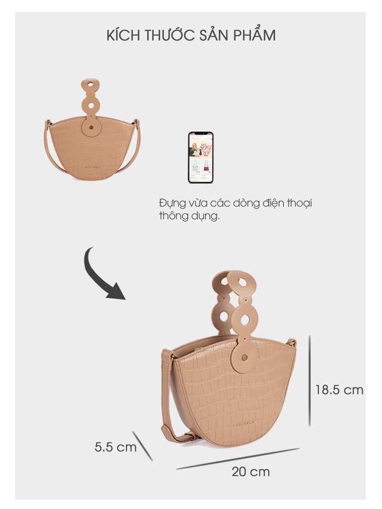 Túi xách đáy elip vân cá sấu Sablanca SD0113 - Đen