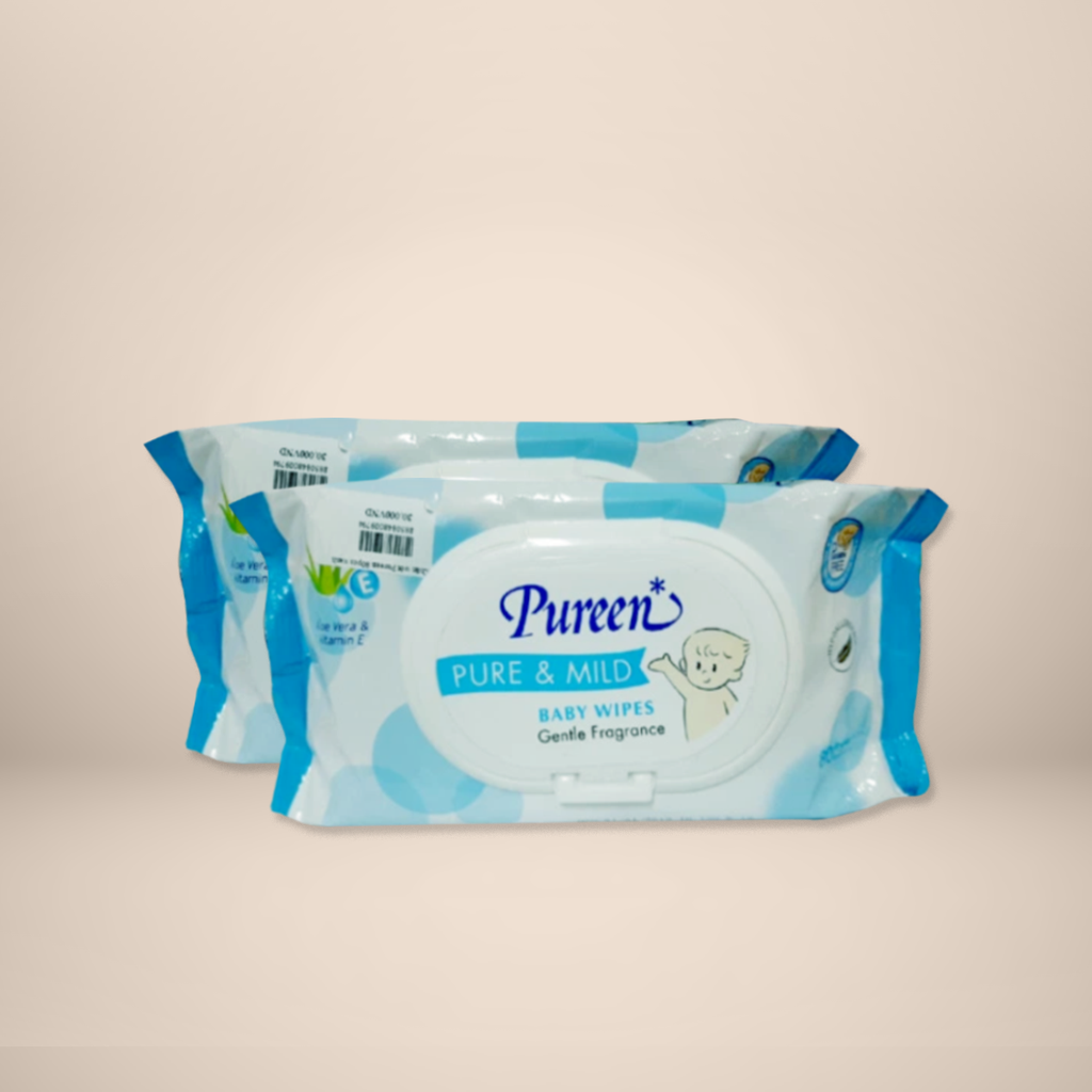 Combo 5 gói khăn ướt trẻ em Pureen không mùi - màu xanh - 80 tờ