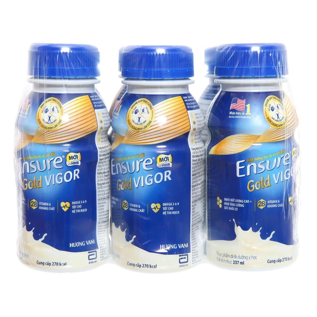 [THÙNG 24 CHAI] Ensure Sữa Bột Pha Sẵn Gold Vigor Hương Vani 237ml