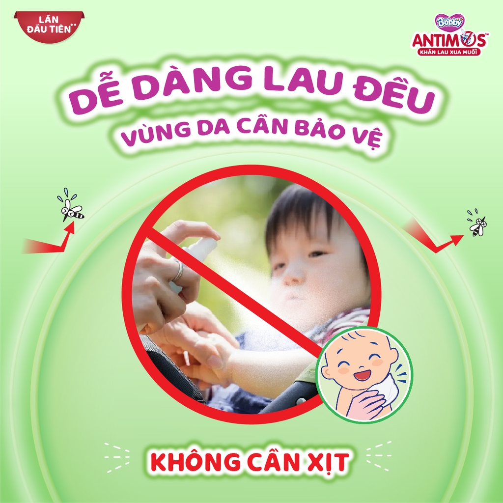 Khăn lau xua muỗi Bobby Antimos 20 miếng