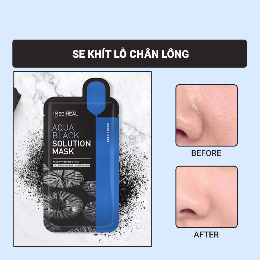 [Tặng 1 BVS Carefree] Combo 5 Mặt nạ than hoạt tính loại bỏ bã nhờn, giảm mụn đầu đen, mụn cám Mediheal  Aqua Black Solution Mask - Miếng 23g