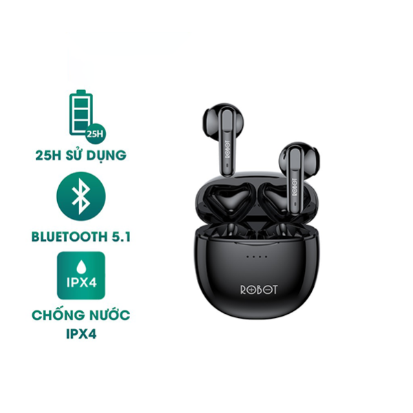 Tai nghe Bluetooth TWS Semi in-ear ROBOT Airbuds T10 - Đen