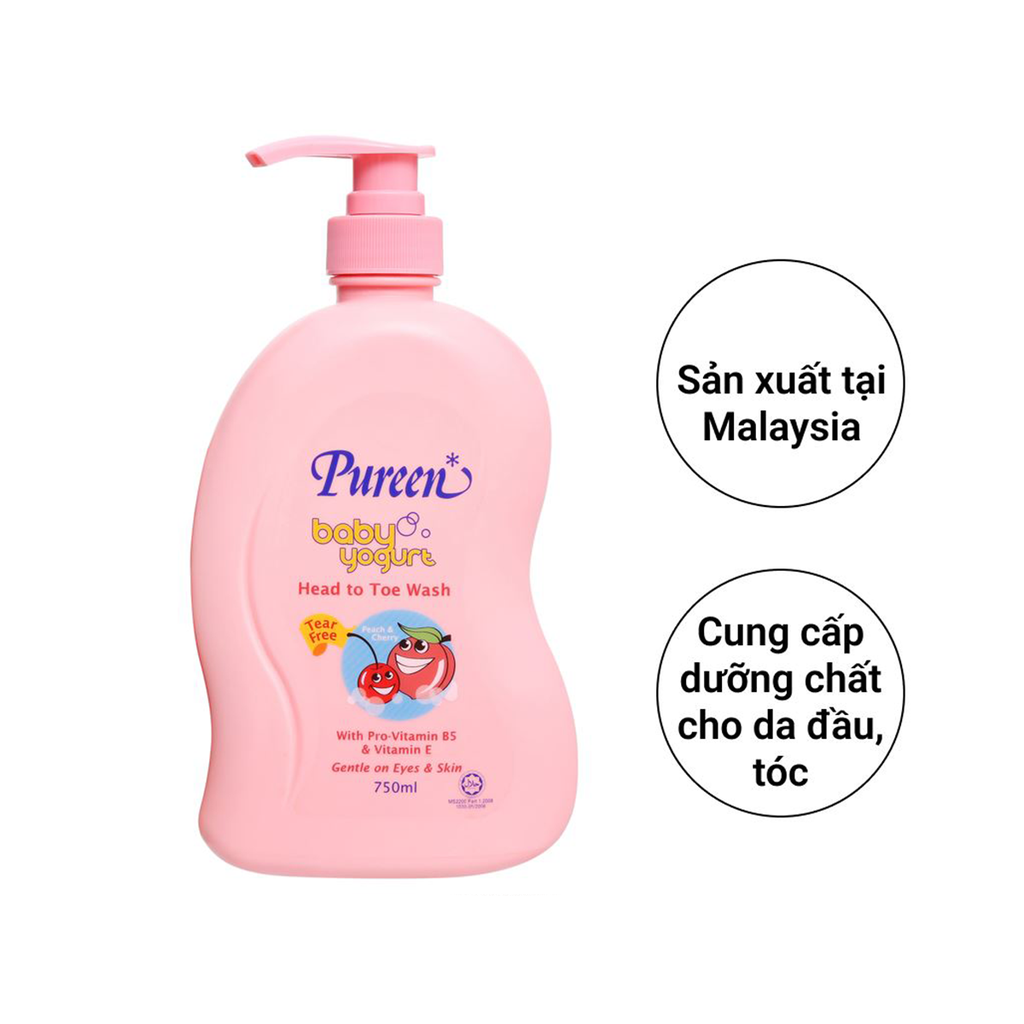 Sữa tắm gội toàn thân cho bé Pureen hương đào và cherry 750ml