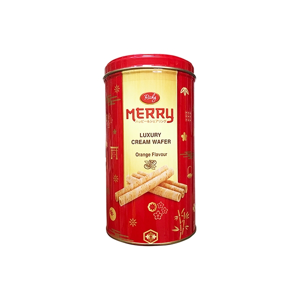 Bánh quế Richy Merry vị cam Luxury Cream Wafer Orange Flavour - Lon 208g