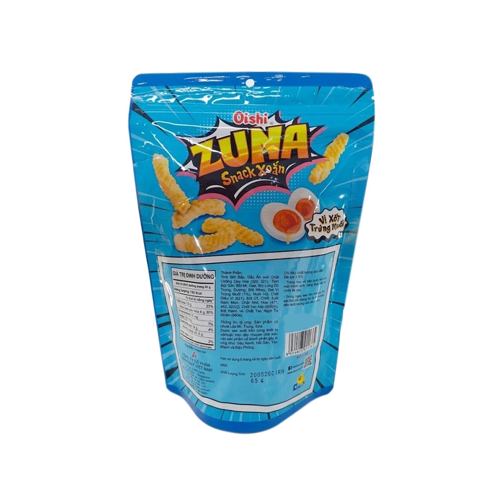 [THÙNG 20] Oishi Snack Xoắn Zuna Xốt Trứng Muối Gói 65g