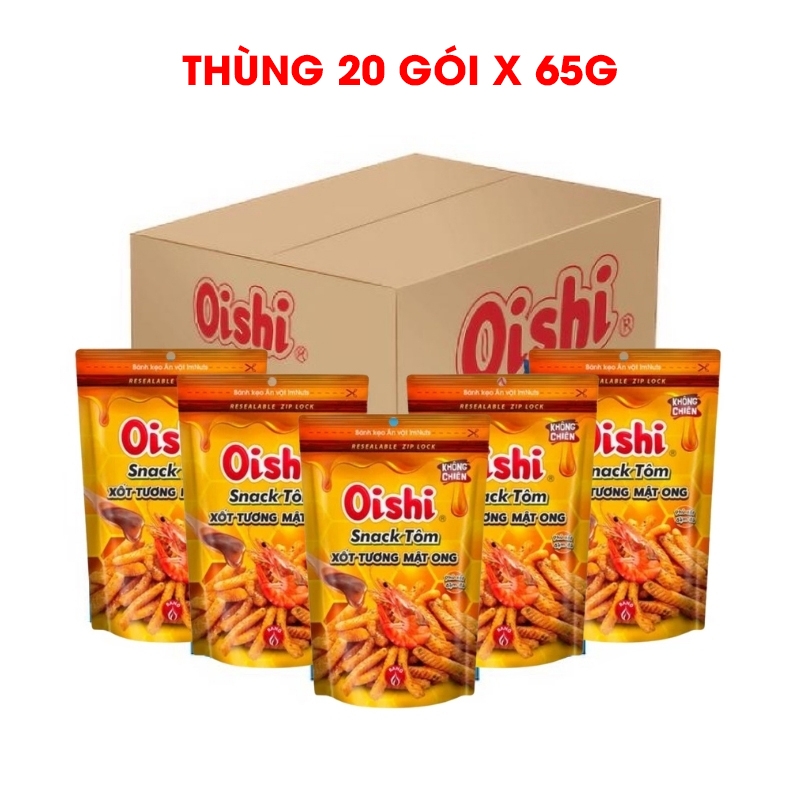 [THÙNG 20] Oishi Snack Tôm Xốt Tương Mật Ong Gói 65g