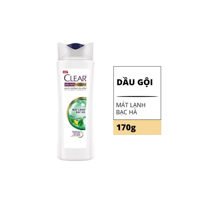 Dầu Gội CLEAR Bạc Hà Mát Lạnh Sạch Gàu (chai 170g)