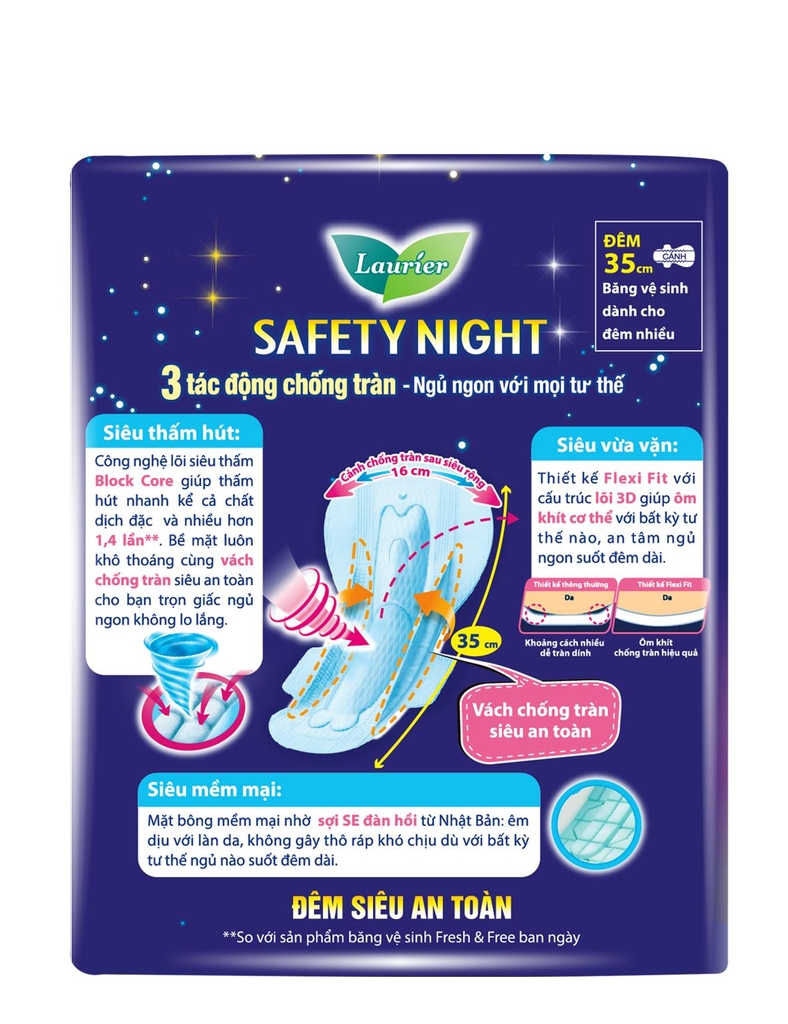 Laurier Băng vệ sinh Safety Night Đêm Siêu An Toàn 35cm 8 miếng