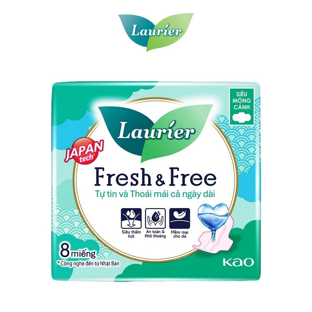 Laurier Băng vệ sinh Fresh & Free Siêu mỏng Cánh 8 miếng