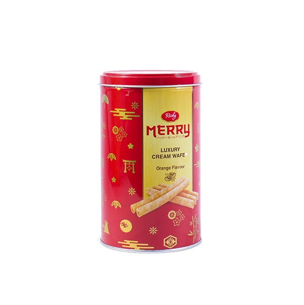 Bánh quế Richy Merry vị cam Luxury Cream Wafer Orange Flavour - Lon 208g