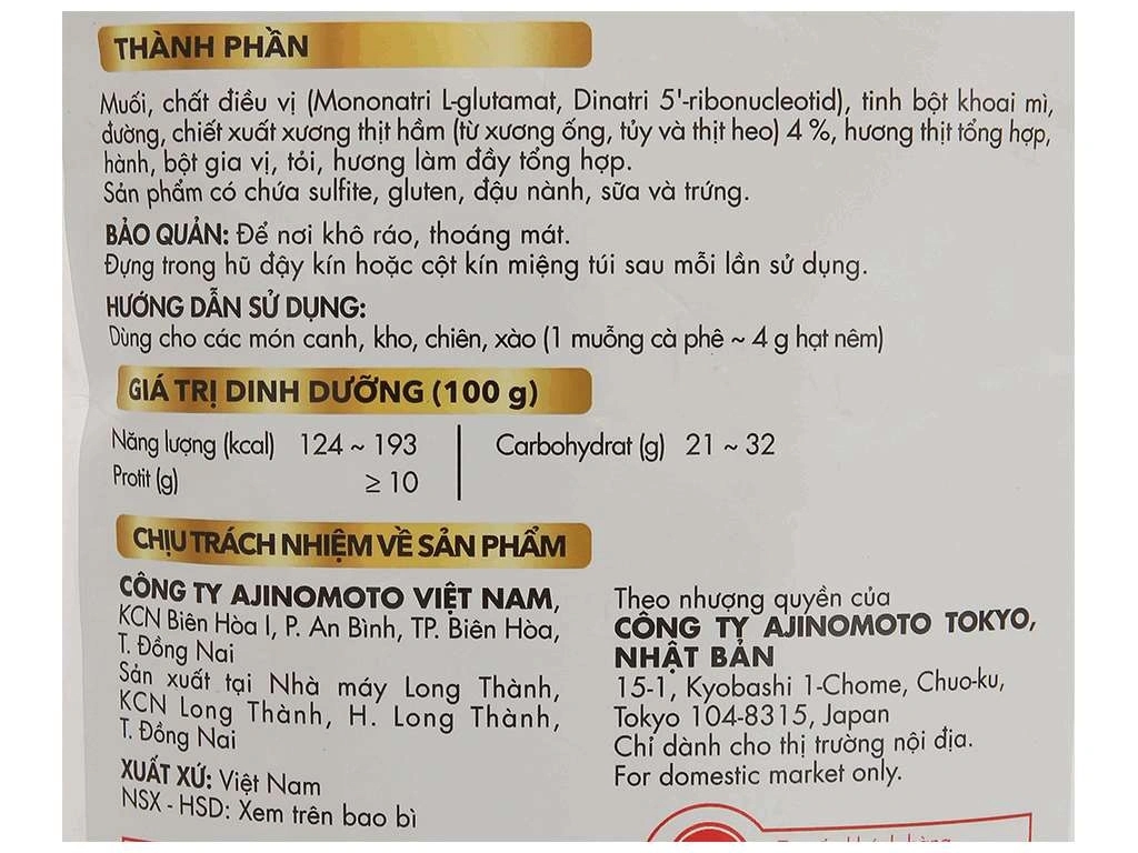 [THÙNG 6 GÓI] Aji-Ngon Hạt Nêm Từ Thịt Heo Gói 3kg