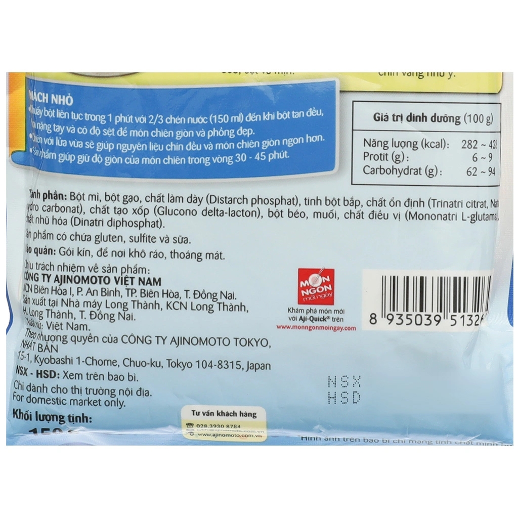 [THÙNG 16 GÓI] Aji-Quick Bột Chiên Giòn Lâu Rôm Rốp Gói 150g
