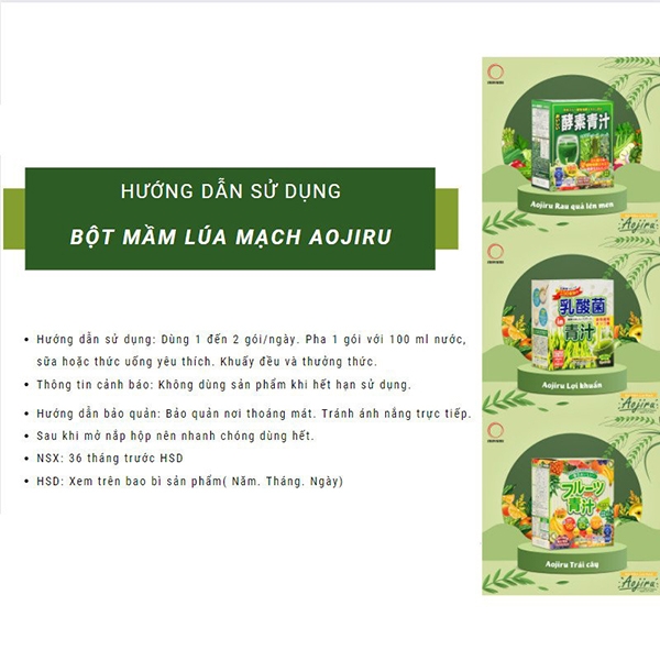 Bột mầm lúa mạch Aojiru rau quả lên men 72gr - Hộp 72G (24 góix3g)