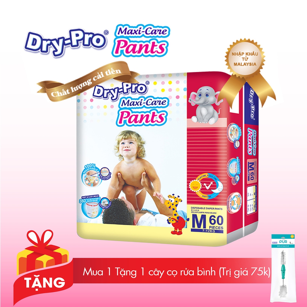 [Tặng 1 cây rửa bình Pur] Tã quần Drypro M60