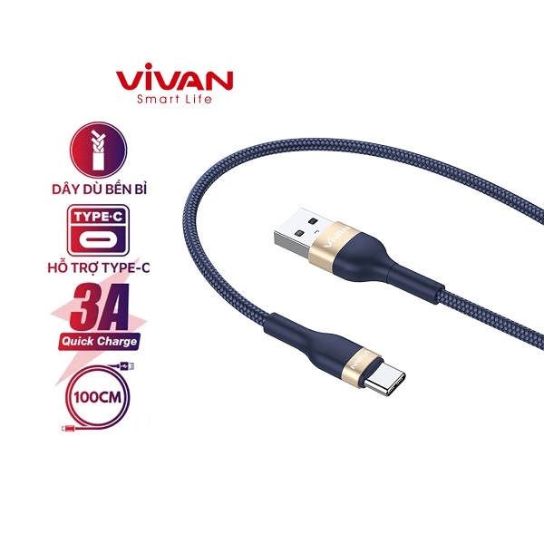 Cáp sạc và truyền dữ liệu Type-C VIVAN VXC100 1M 3A - Xanh