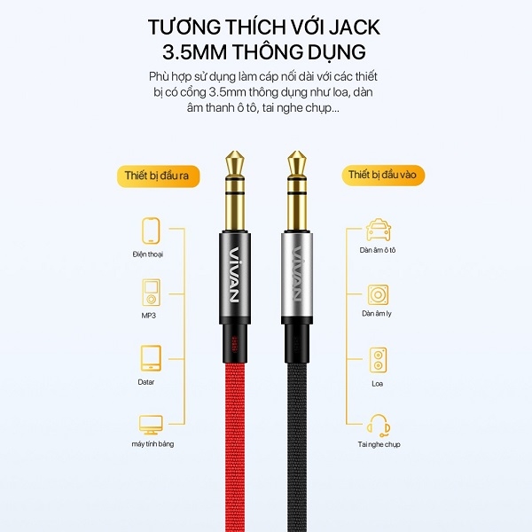 Cáp âm thanh nối dài 3.5mm VIVAN AUX01 1m - Đen