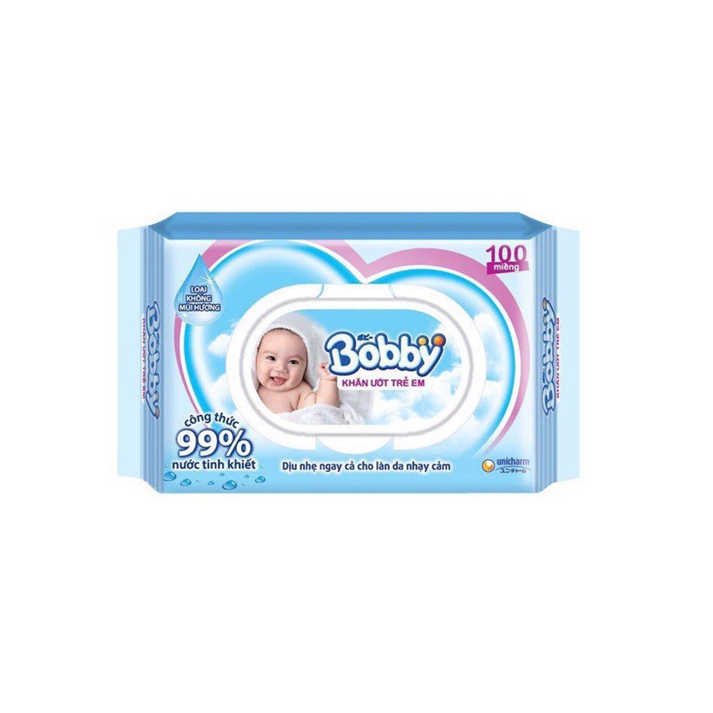 [Combo 4] Khăn ướt Bobby Care không hương - gói 100 tờ - Tặng 2 gói Fressi Care Face 20 miếng