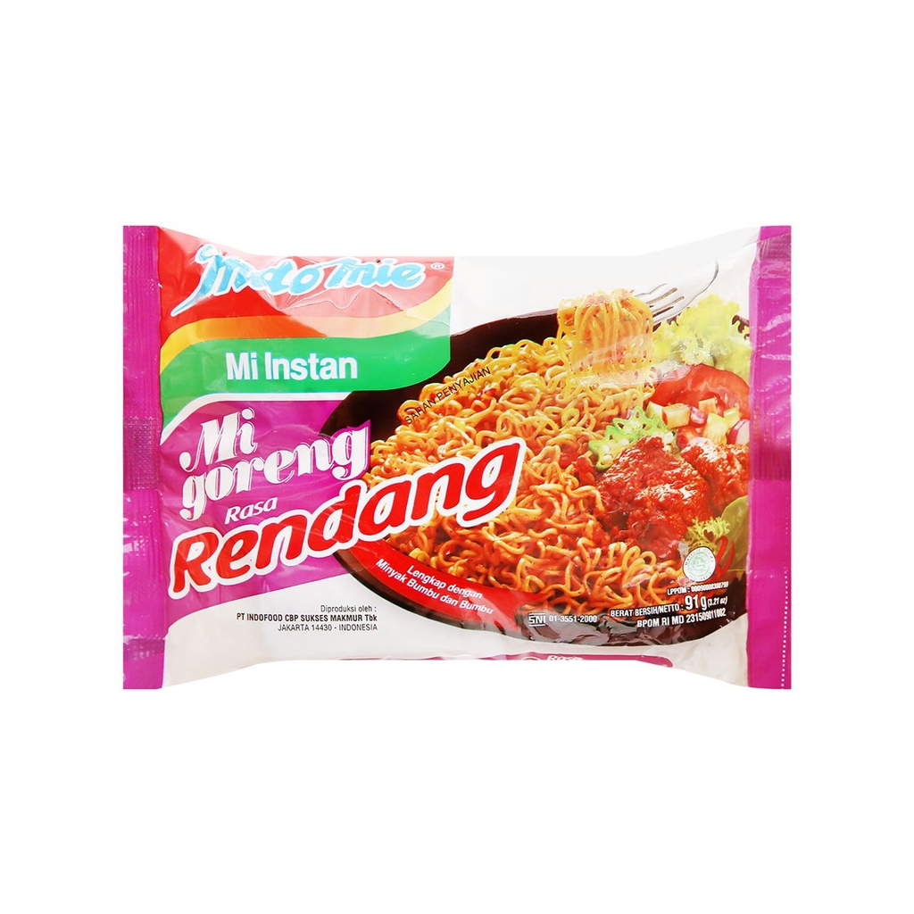 [Thùng 40 gói] Indomie Mì Xào Khô Mi Goreng Rasa Rendang Vị Bò Cay Gói 91g