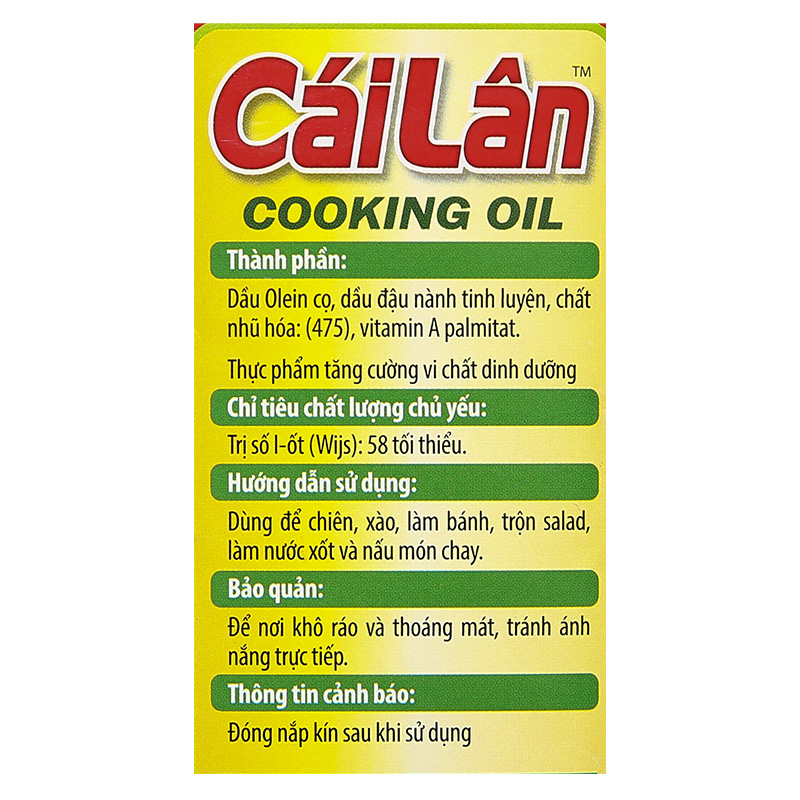 [THÙNG 24 CHAI] Cái Lân Dầu Thực Vật Hảo Hạng chai 400ml