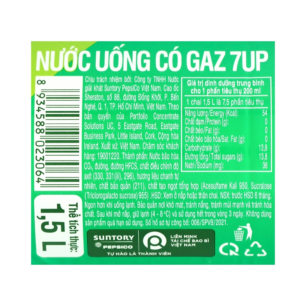 [THÙNG 12 CHAI] 7Up Nước Ngọt Hương Chanh Chai 1.5L