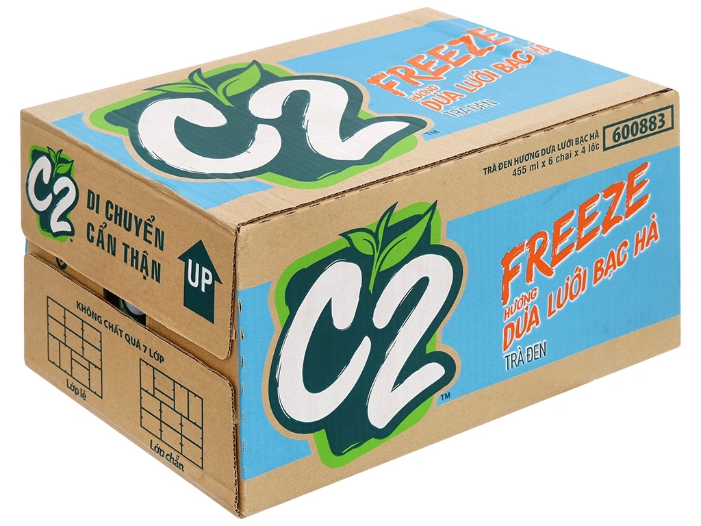 [THÙNG 24 CHAI] C2 Freeze Trà Đen Hương Dưa Lưới Bạc Hà Chai 455ml