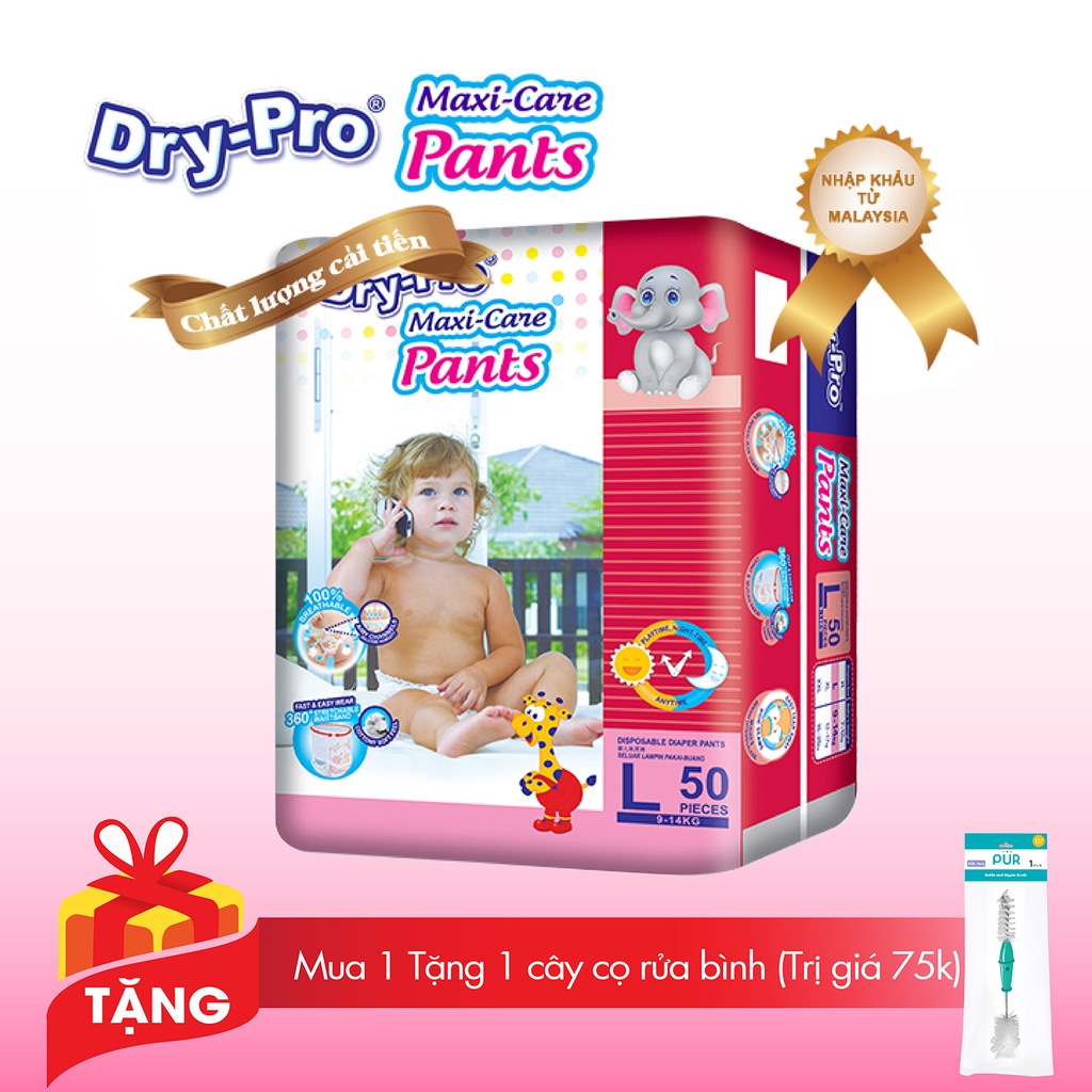 [Tặng 1 cây rửa bình Pur] Tã quần Drypro L50