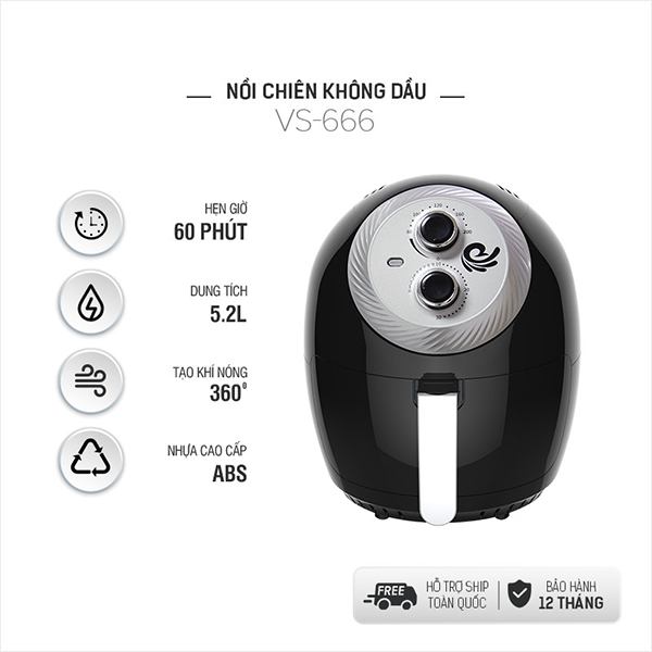 Nồi chiên không dầu Viet Star VS-666 - 3.5L - Đen