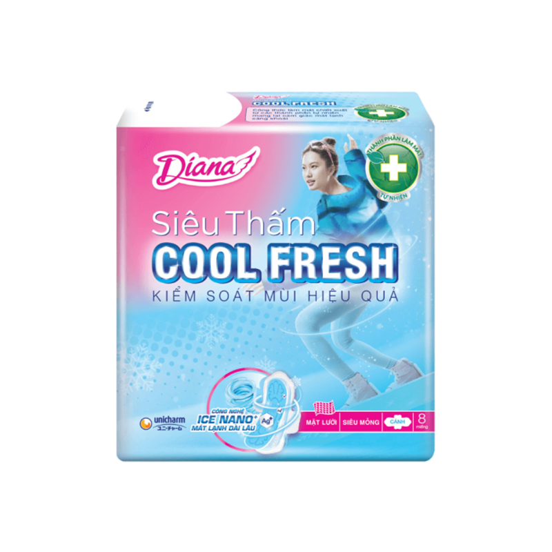 [THÙNG 48] Diana Băng vệ sinh siêu thấm Cool Fresh siêu mỏng cánh/không cánh 8 miếng/gói