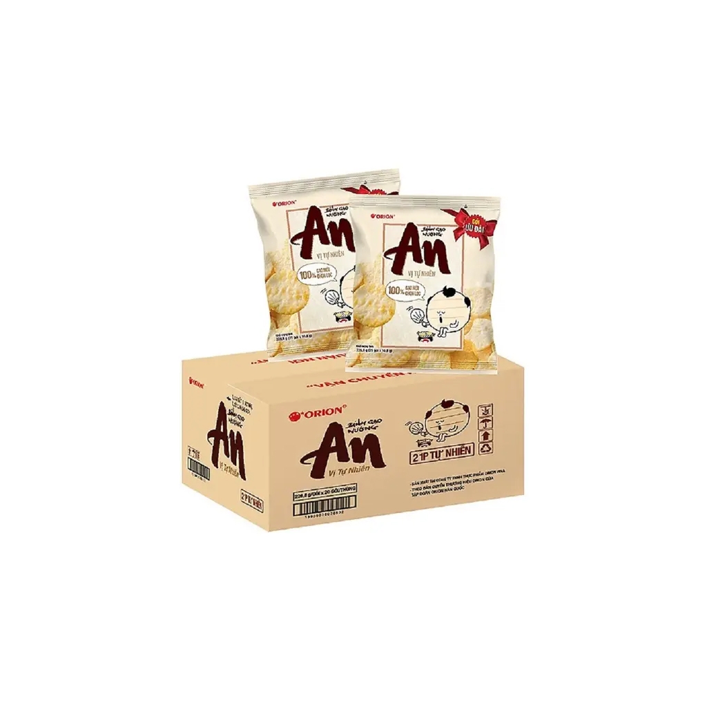 [THÙNG 20 GÓI] An Bánh Gạo Nướng Vị Tự Nhiên Túi 226.8g (21 bánh x 10.8g)