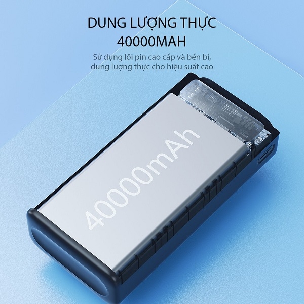 Sạc dự phòng 40000mAh VIVAN VPB-B40 - Sạc nhanh 22.5W - Hiển thị Led 3 cổng sạc ra USB*2 & Type-C - Đen