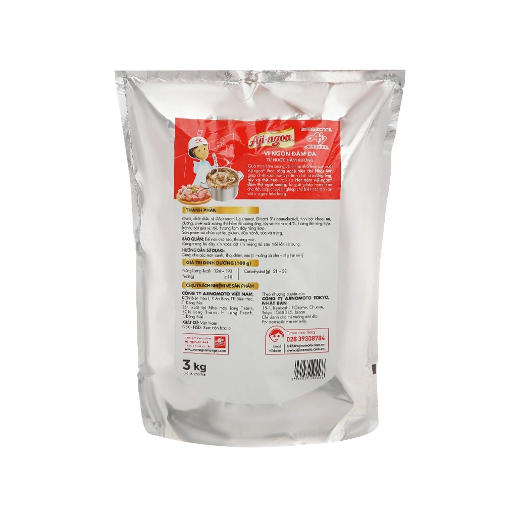 [THÙNG 6 GÓI] Aji-Ngon Hạt Nêm Từ Thịt Heo Gói 3kg